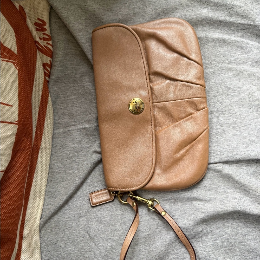 Coach Tan Leather Wristlet Clutch